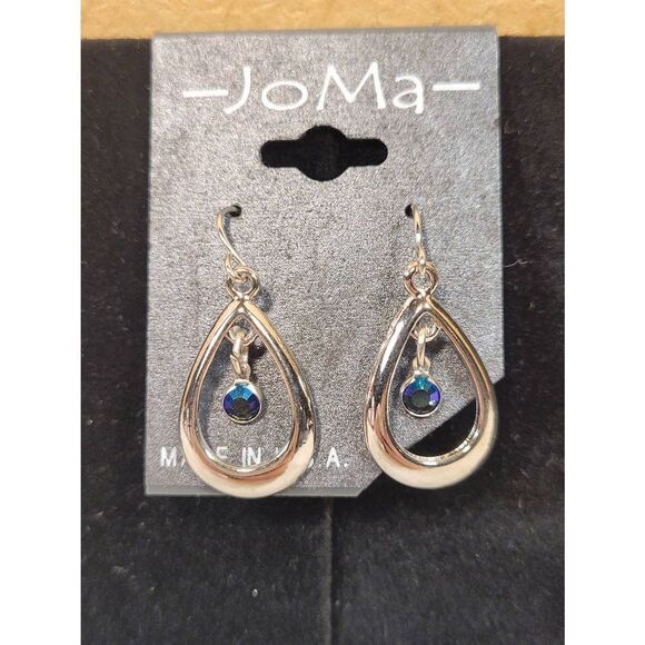 (3 for $15) Joma Silvertone w/ Blue Australian Crystal Dangle Earrings- NEW - Picture 1 of 4